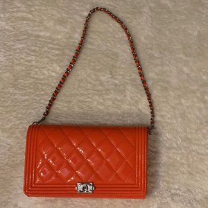 Quilted Patent Chanel Boy Wallet on Chain